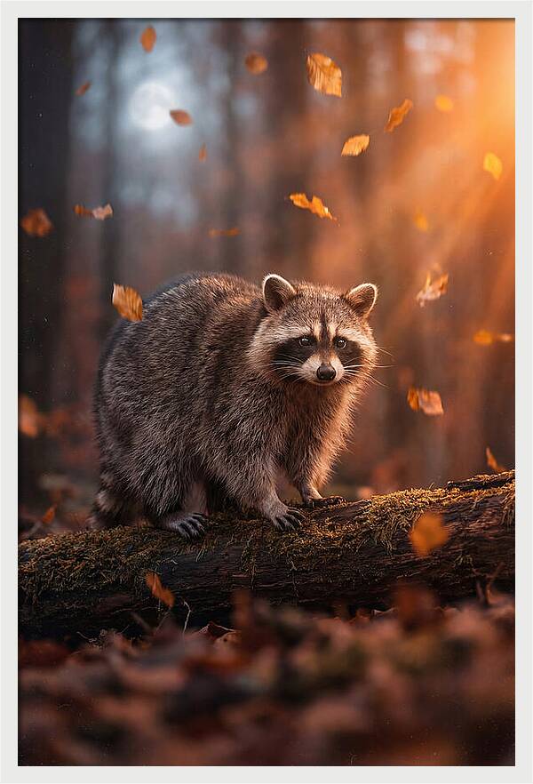Moonlit Raccoon In Autumn