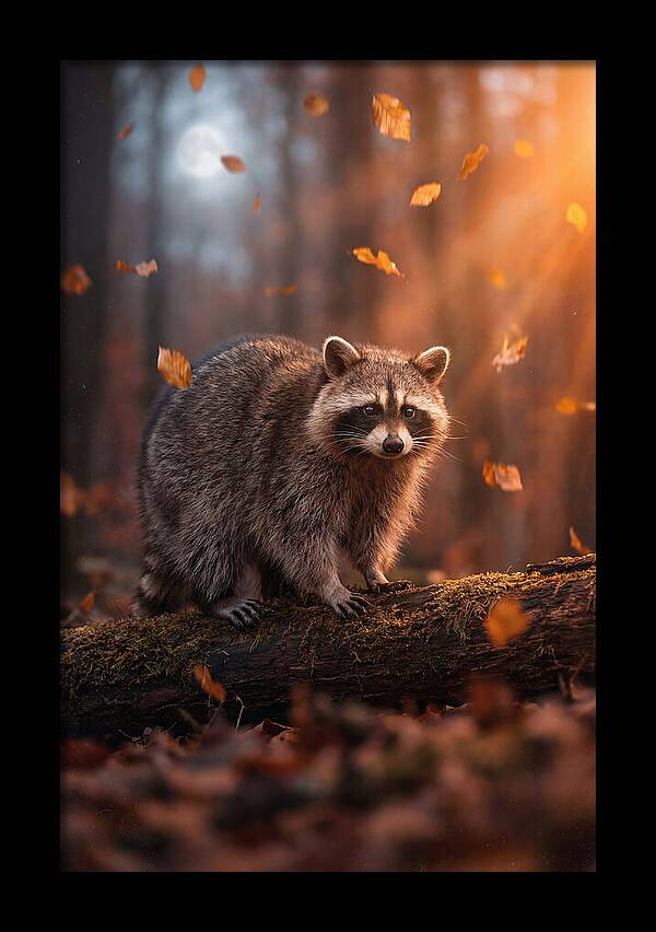 Moonlit Raccoon In Autumn