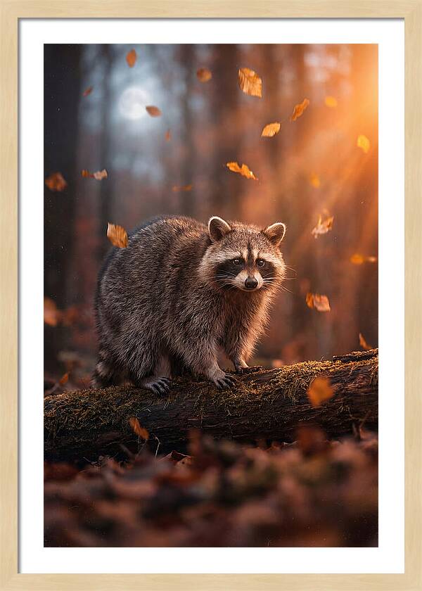 Moonlit Raccoon In Autumn