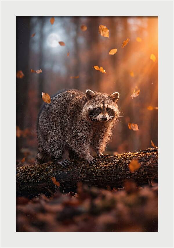 Moonlit Raccoon In Autumn