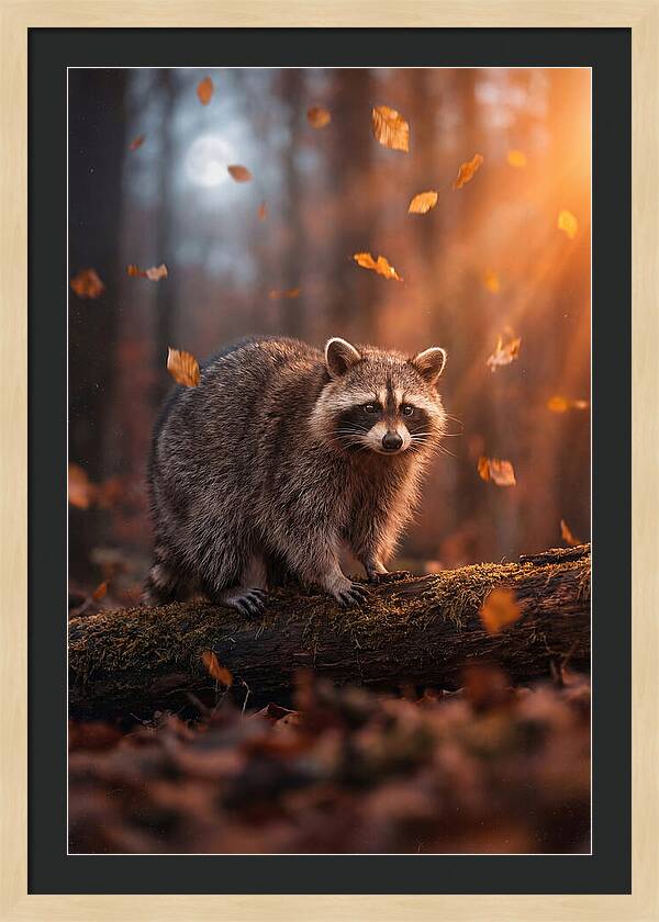 Moonlit Raccoon In Autumn