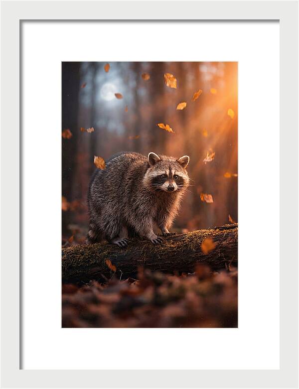 Moonlit Raccoon In Autumn