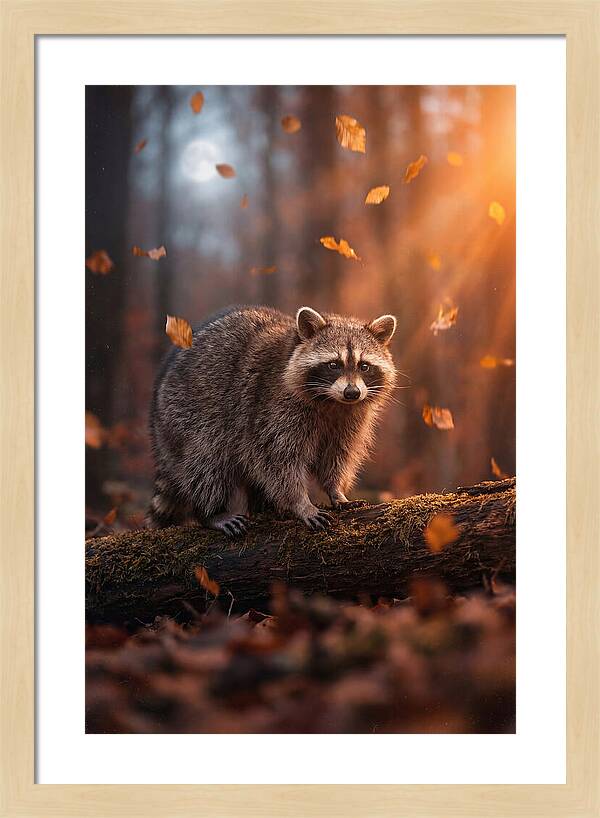 Moonlit Raccoon In Autumn