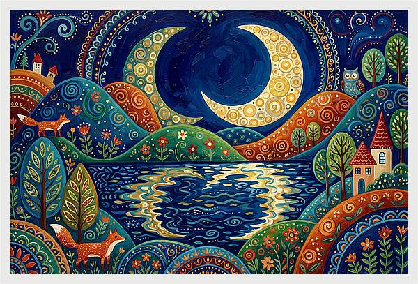 Moonlit Reflection Over Hills
