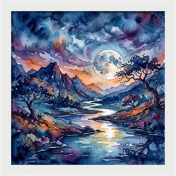 Moonlit River Reflection