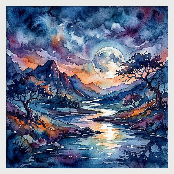 Moonlit River Reflection
