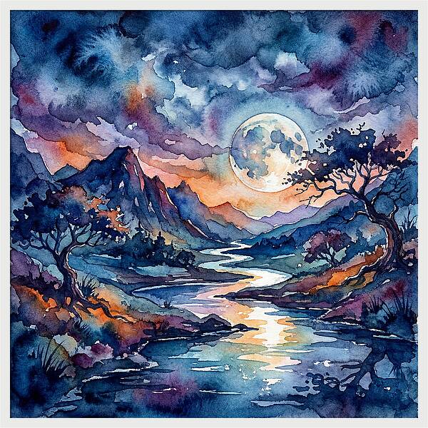 Moonlit River Reflection