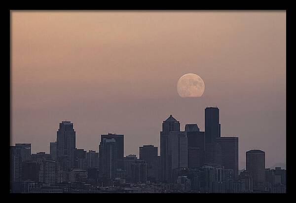 Moonrise Over City Skyline