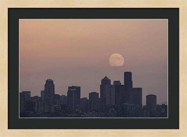 Moonrise Over City Skyline