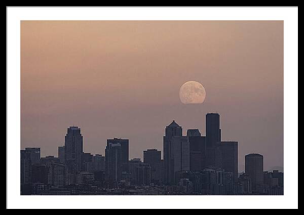 Moonrise Over City Skyline