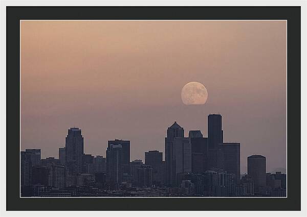 Moonrise Over City Skyline