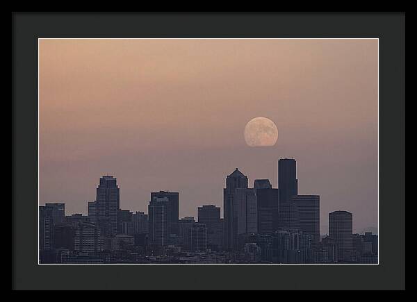 Moonrise Over City Skyline