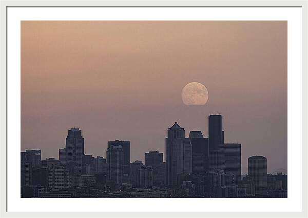 Moonrise Over City Skyline
