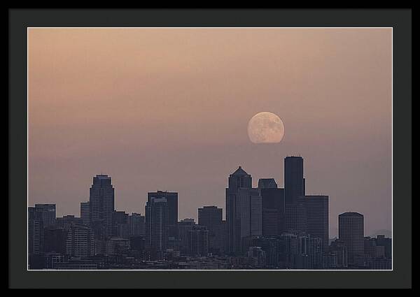 Moonrise Over City Skyline