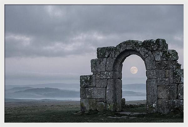 Moonrise Through Ancient Stone Doorway