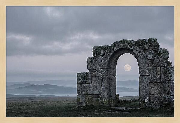 Moonrise Through Ancient Stone Doorway