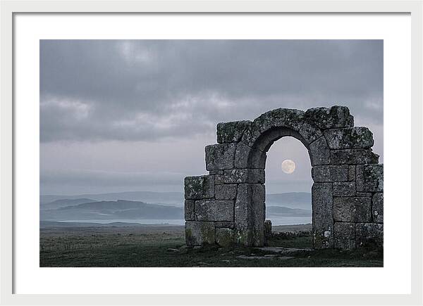 Moonrise Through Ancient Stone Doorway