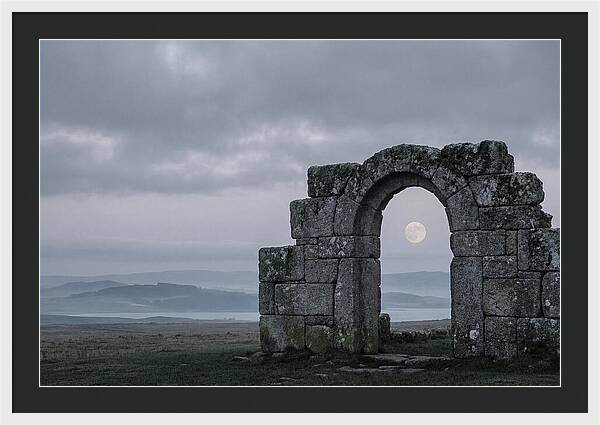 Moonrise Through Ancient Stone Doorway