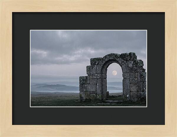 Moonrise Through Ancient Stone Doorway