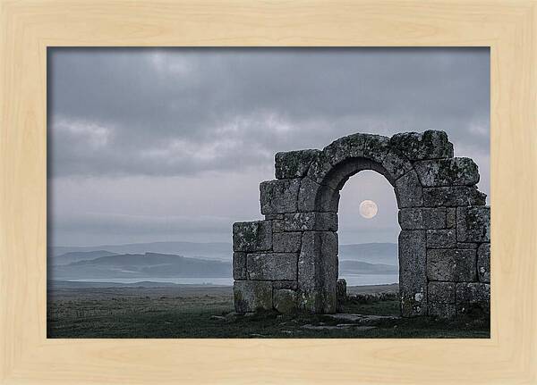 Moonrise Through Ancient Stone Doorway