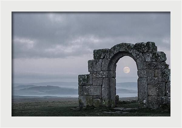 Moonrise Through Ancient Stone Doorway