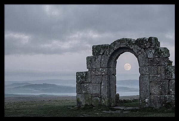 Moonrise Through Ancient Stone Doorway