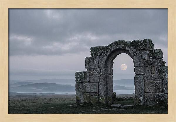 Moonrise Through Ancient Stone Doorway