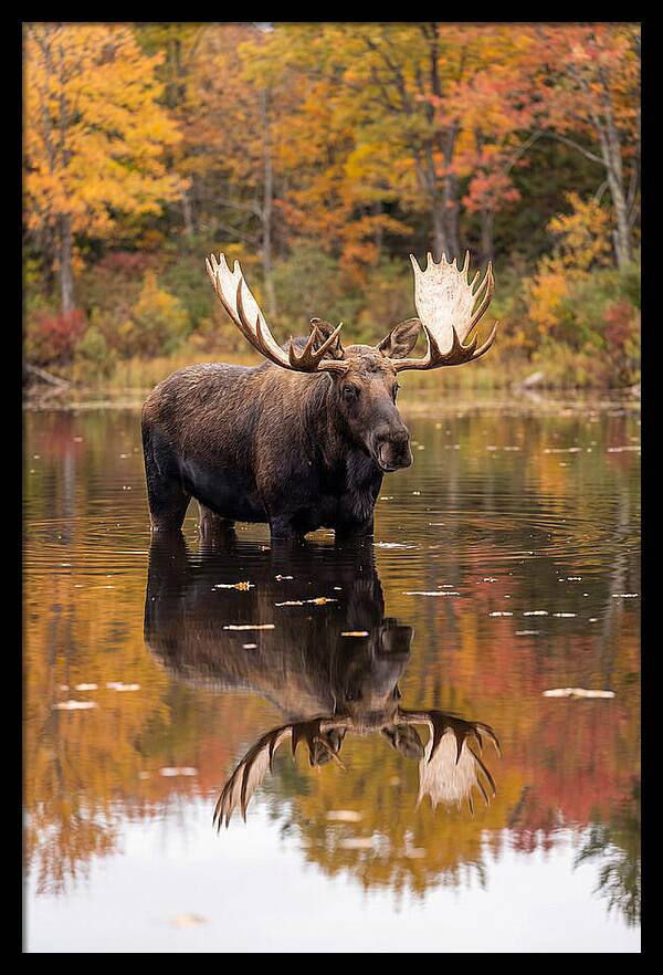 Moose Bull In Autumn Reflection
