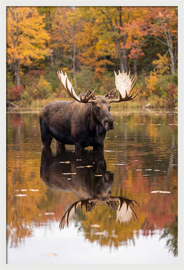 Moose Bull In Autumn Reflection