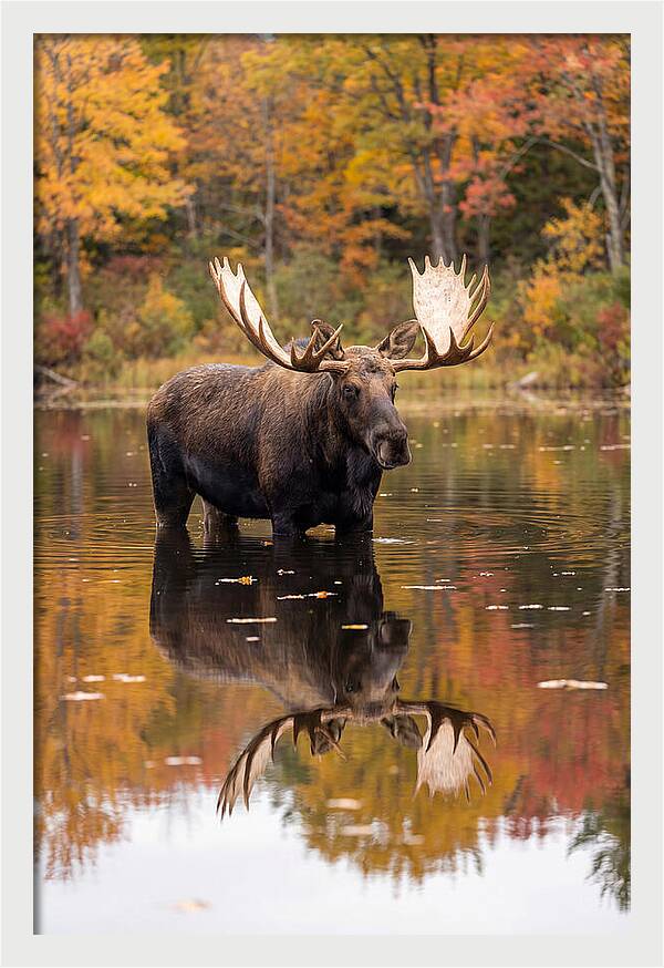 Moose Bull In Autumn Reflection