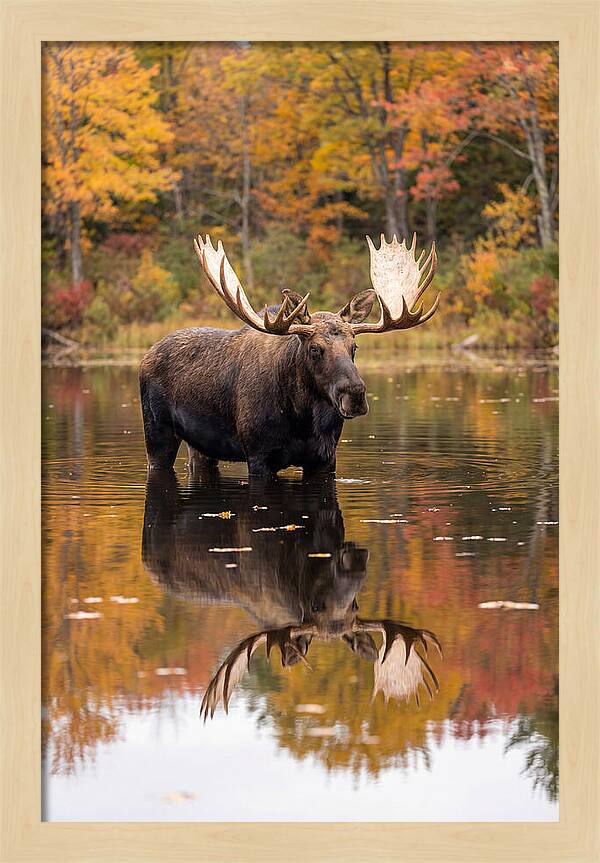 Moose Bull In Autumn Reflection