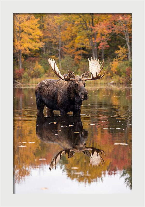 Moose Bull In Autumn Reflection