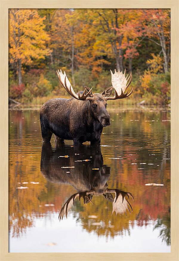 Moose Bull In Autumn Reflection