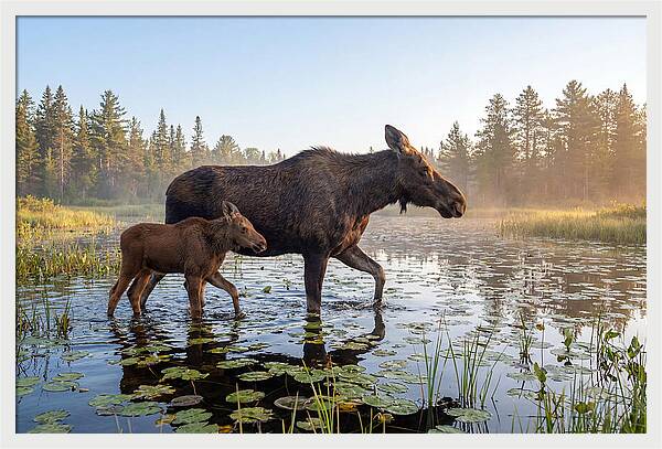 Moose Cow And Calf In Serenity