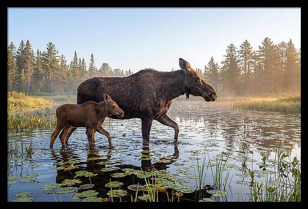 Moose Cow And Calf In Serenity