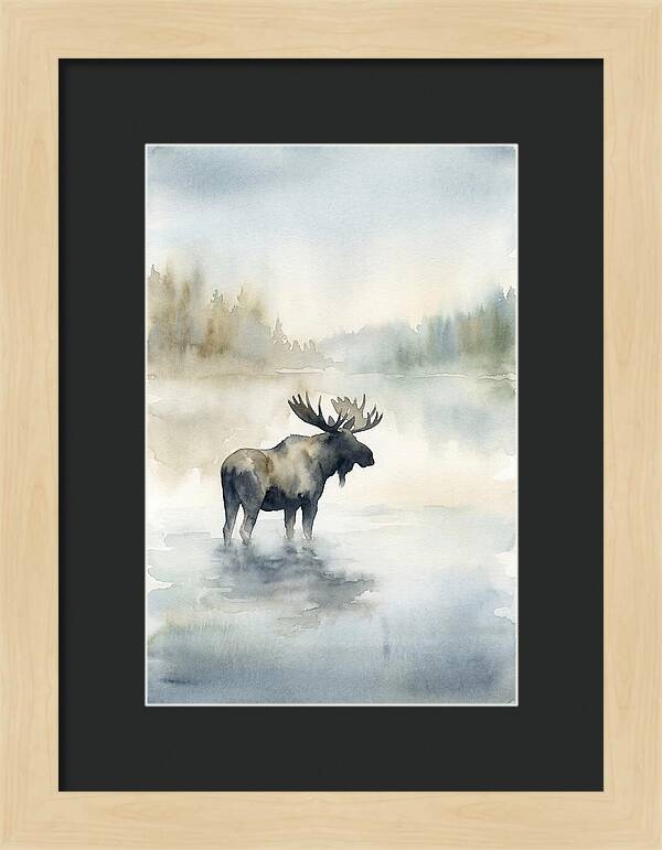 Moose Standing In Misty Lake