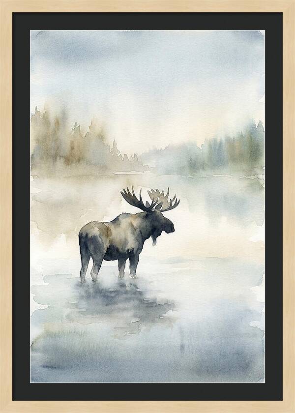 Moose Standing In Misty Lake