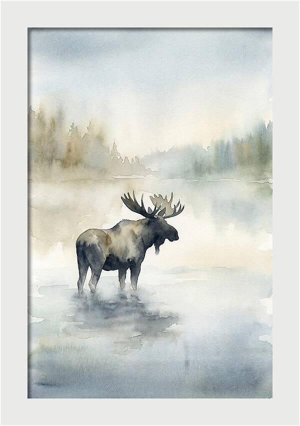 Moose Standing In Misty Lake