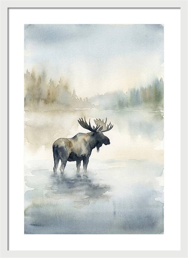 Moose Standing In Misty Lake