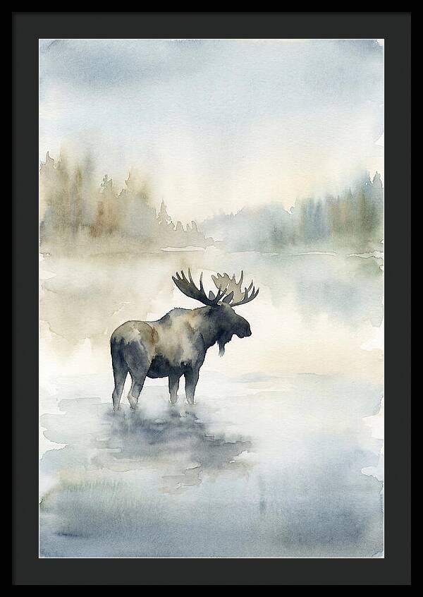 Moose Standing In Misty Lake