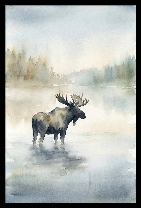 Moose Standing In Misty Lake