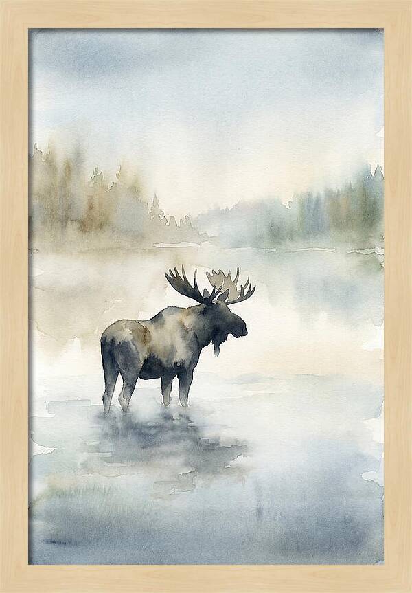 Moose Standing In Misty Lake