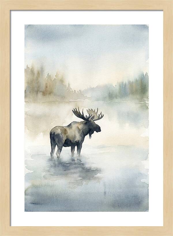 Moose Standing In Misty Lake