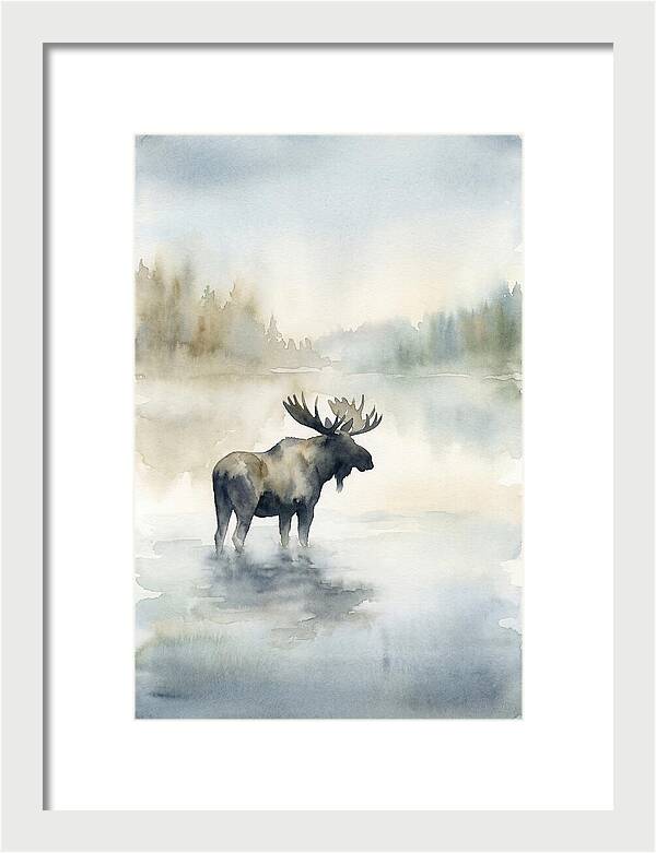 Moose Standing In Misty Lake