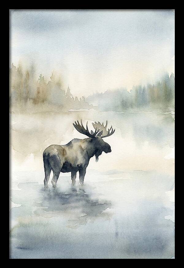 Moose Standing In Misty Lake