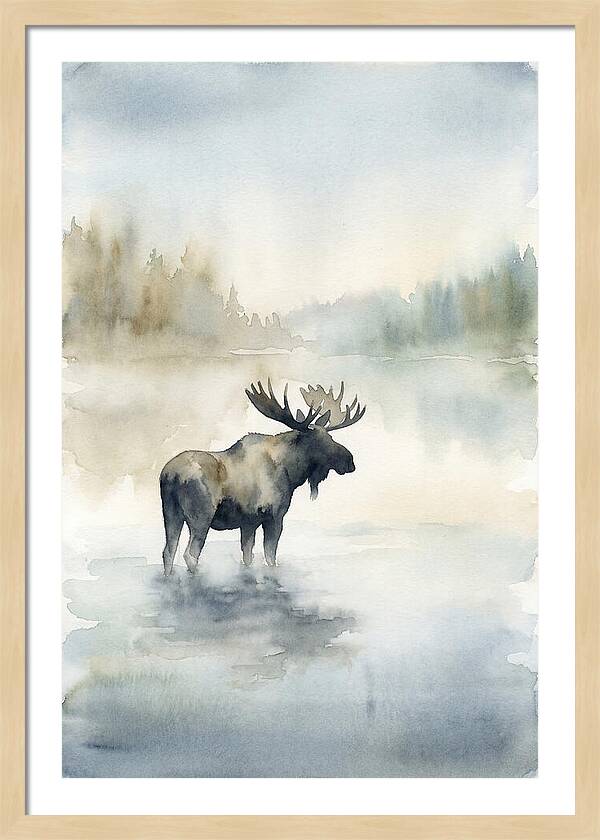Moose Standing In Misty Lake