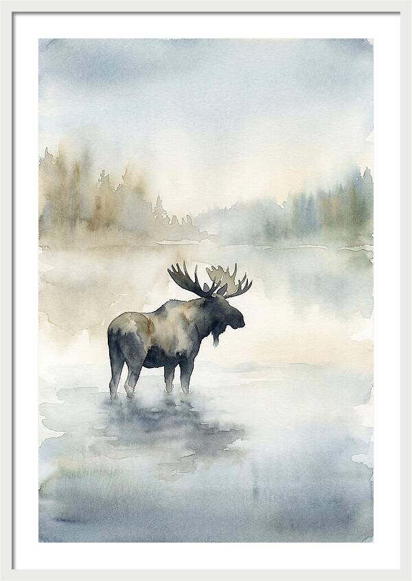 Moose Standing In Misty Lake