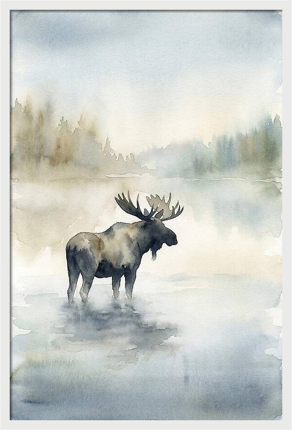 Moose Standing In Misty Lake