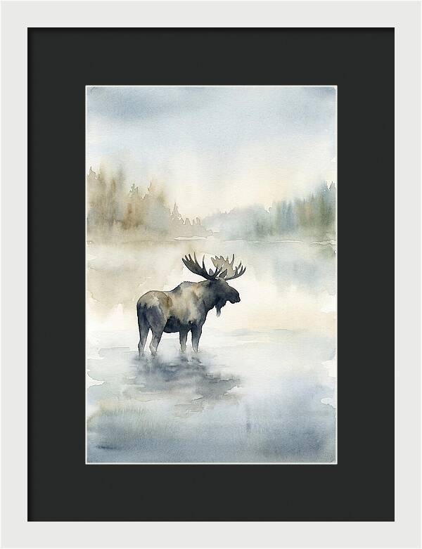 Moose Standing In Misty Lake