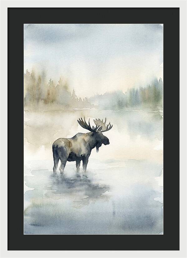 Moose Standing In Misty Lake